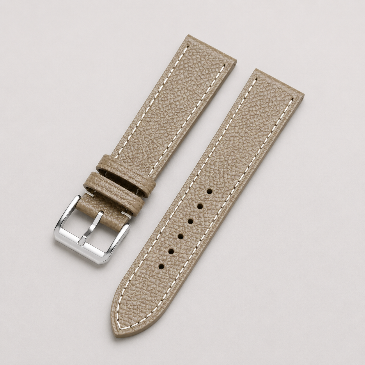 Taupe Epsom Leather Watch Strap - Handmade Quick Release Band