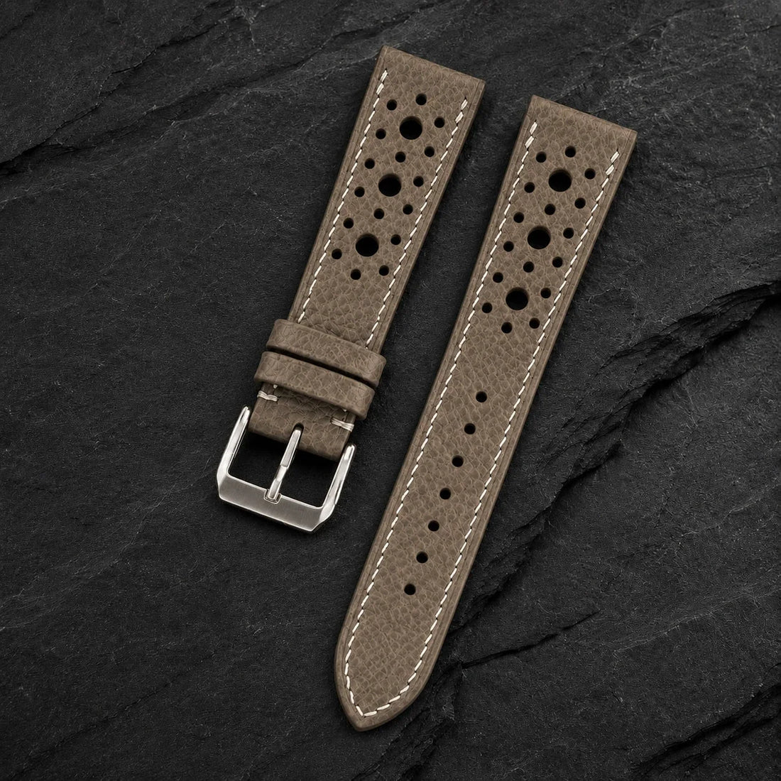 Taupe Large Racing Epsom Leather Watch Strap - Handmade