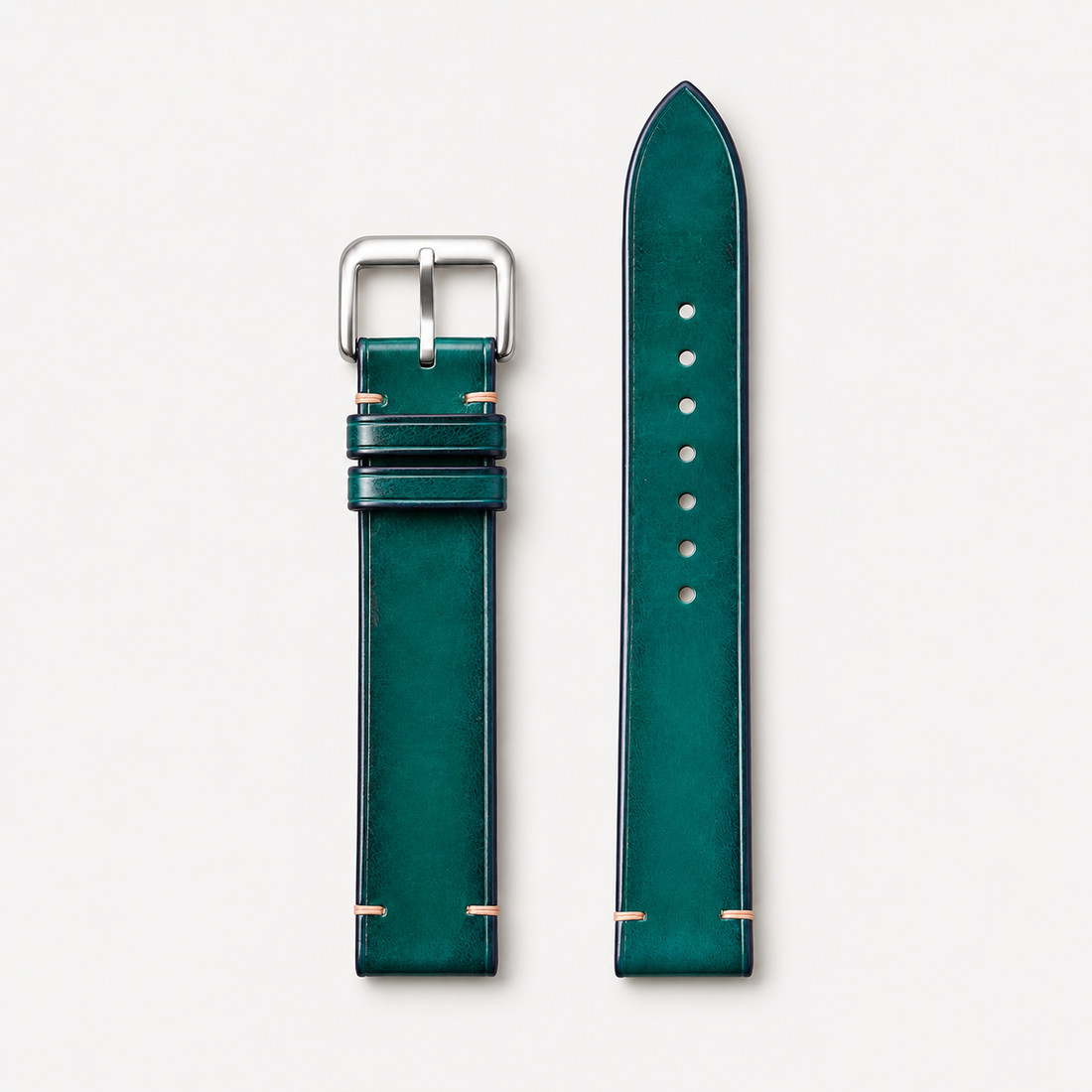Teal Patina Leather Watch Strap - Handmade Quick Release Band