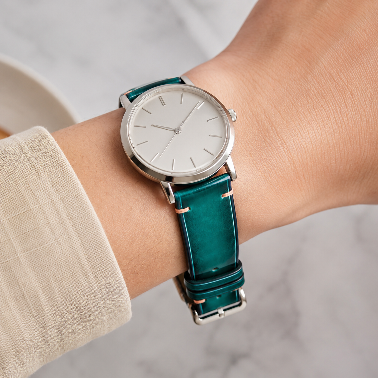 Teal Patina Leather Watch Strap - Handmade Quick Release Band