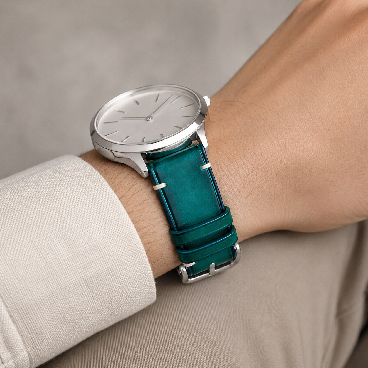 Teal Patina Leather Watch Strap - Handmade Quick Release Band