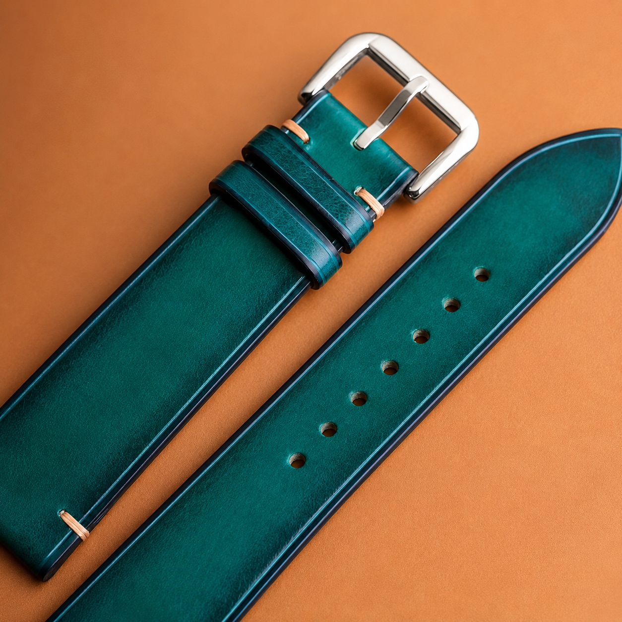 Teal Patina Leather Watch Strap - Handmade Quick Release Band