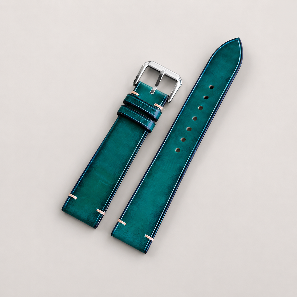 Teal Patina Leather Watch Strap - Handmade Quick Release Band