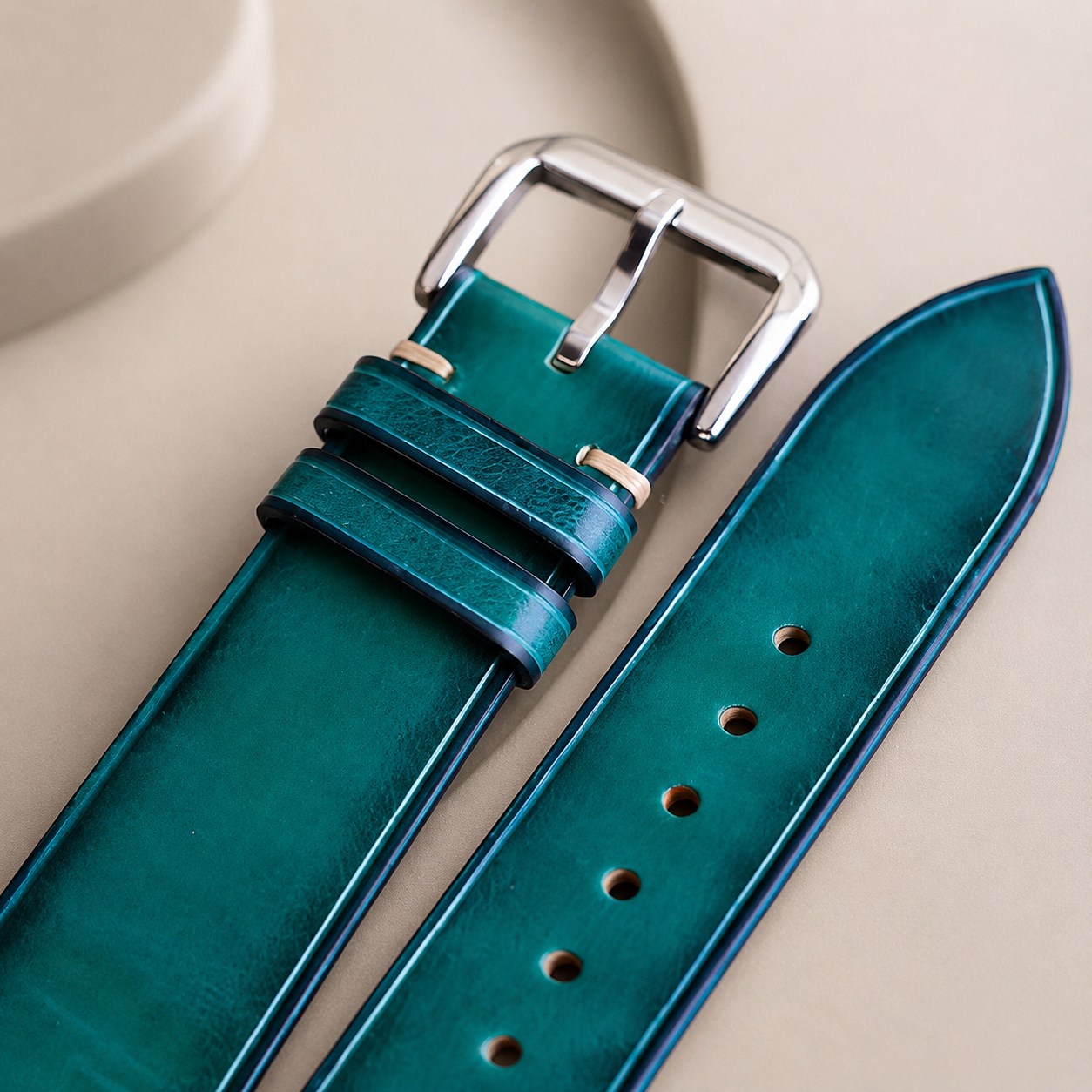 Teal Patina Leather Watch Strap - Handmade Quick Release Band