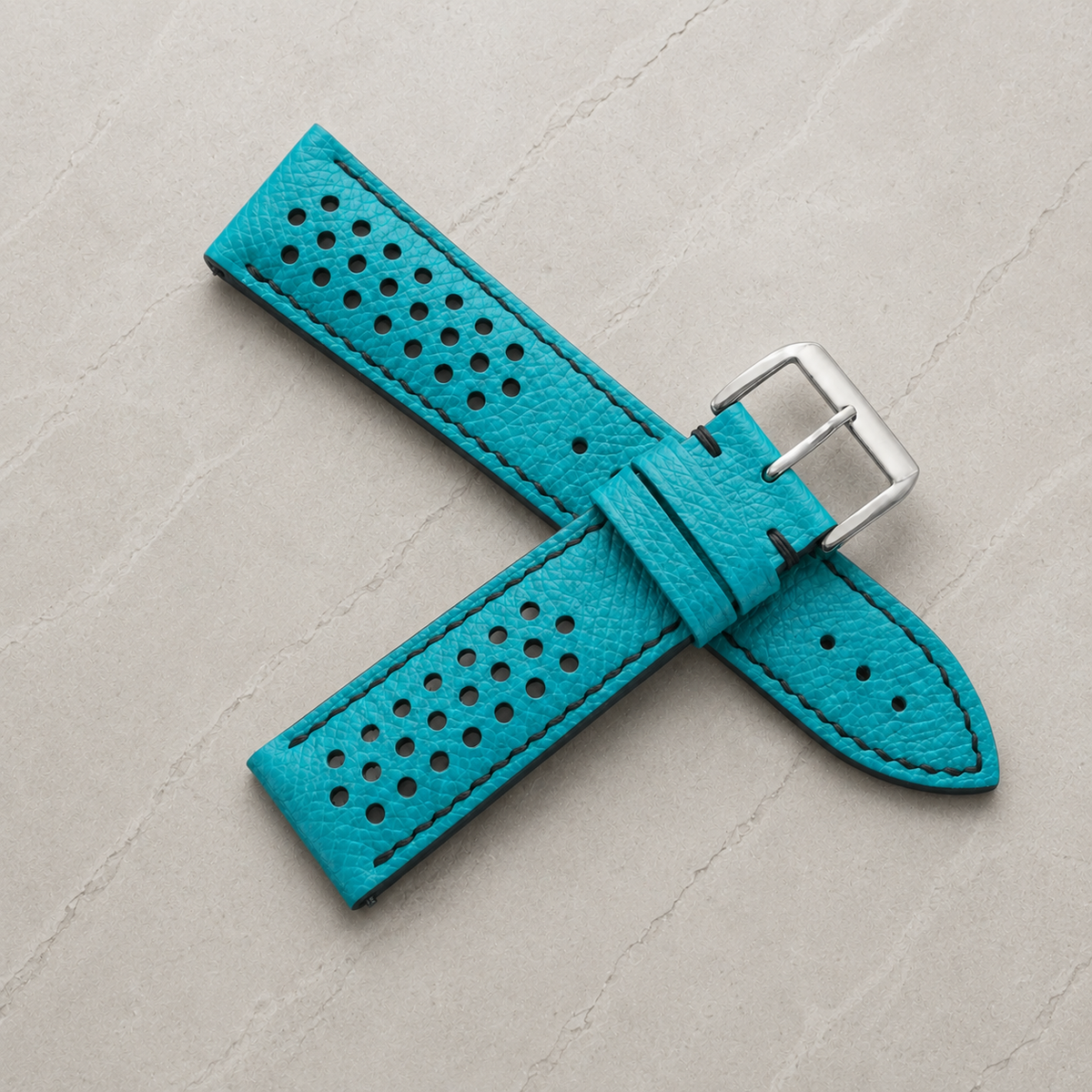 Turquoise And Black Small Racing Epsom Leather Watch Strap - Handmade