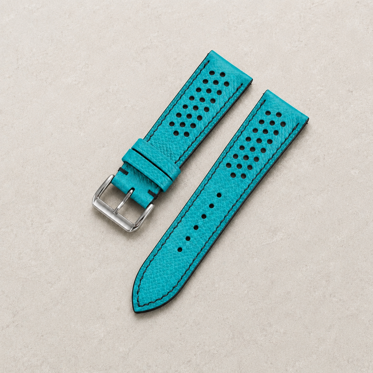 Turquoise And Black Small Racing Epsom Leather Watch Strap - Handmade