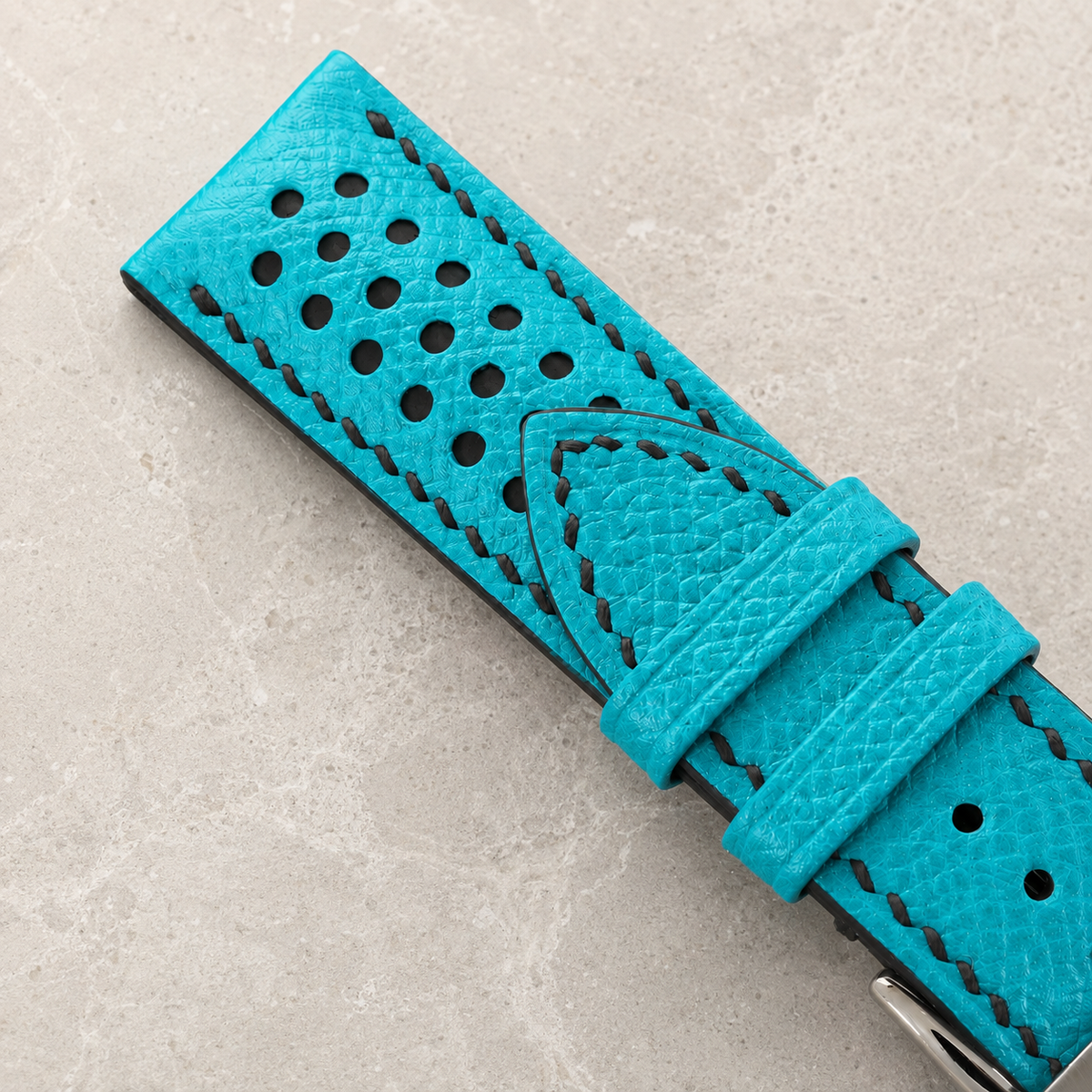 Turquoise And Black Small Racing Epsom Leather Watch Strap - Handmade