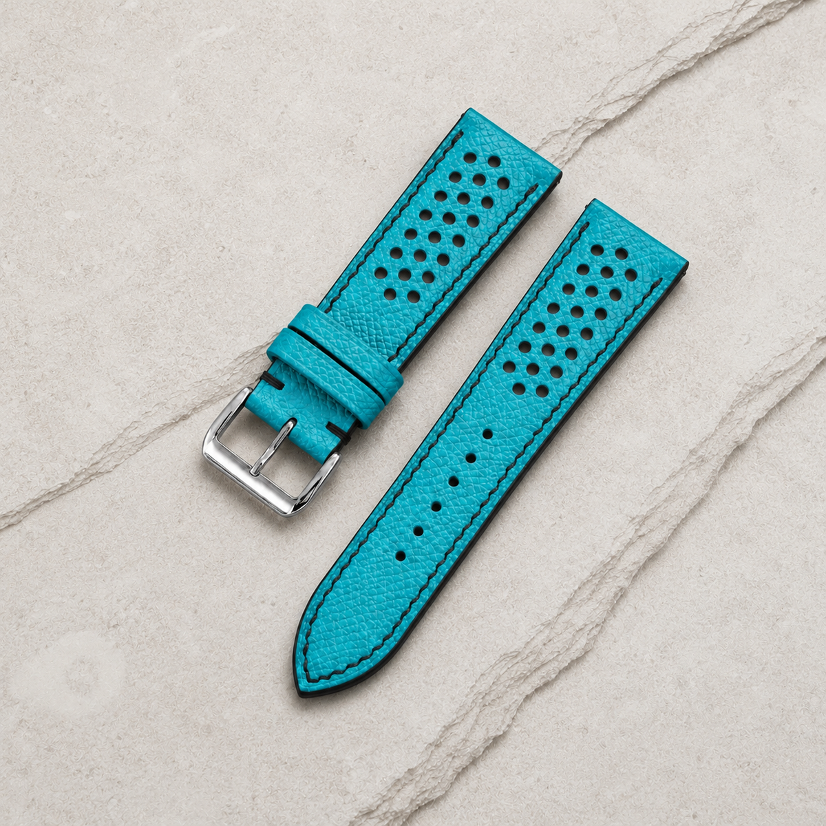 Turquoise And Black Small Racing Epsom Leather Watch Strap - Handmade