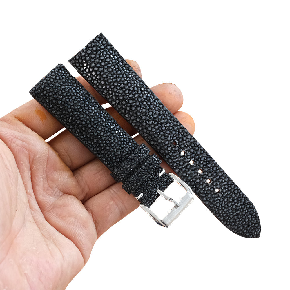 Black Stingray Leather Watch Strap - Handmade
