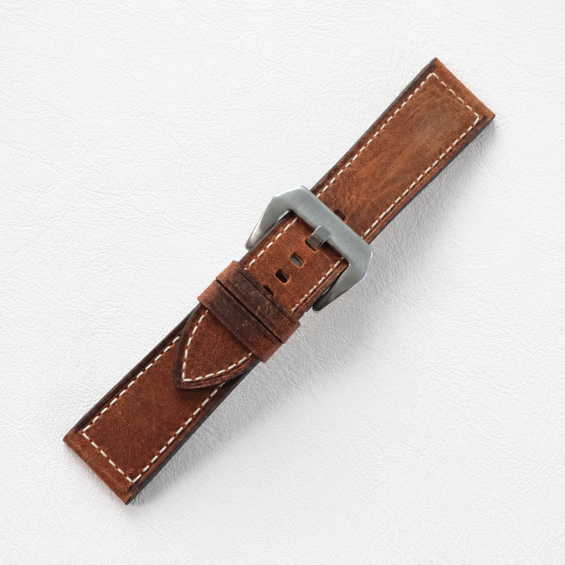 Brown Box Waxed Leather Watch Strap - Handmade