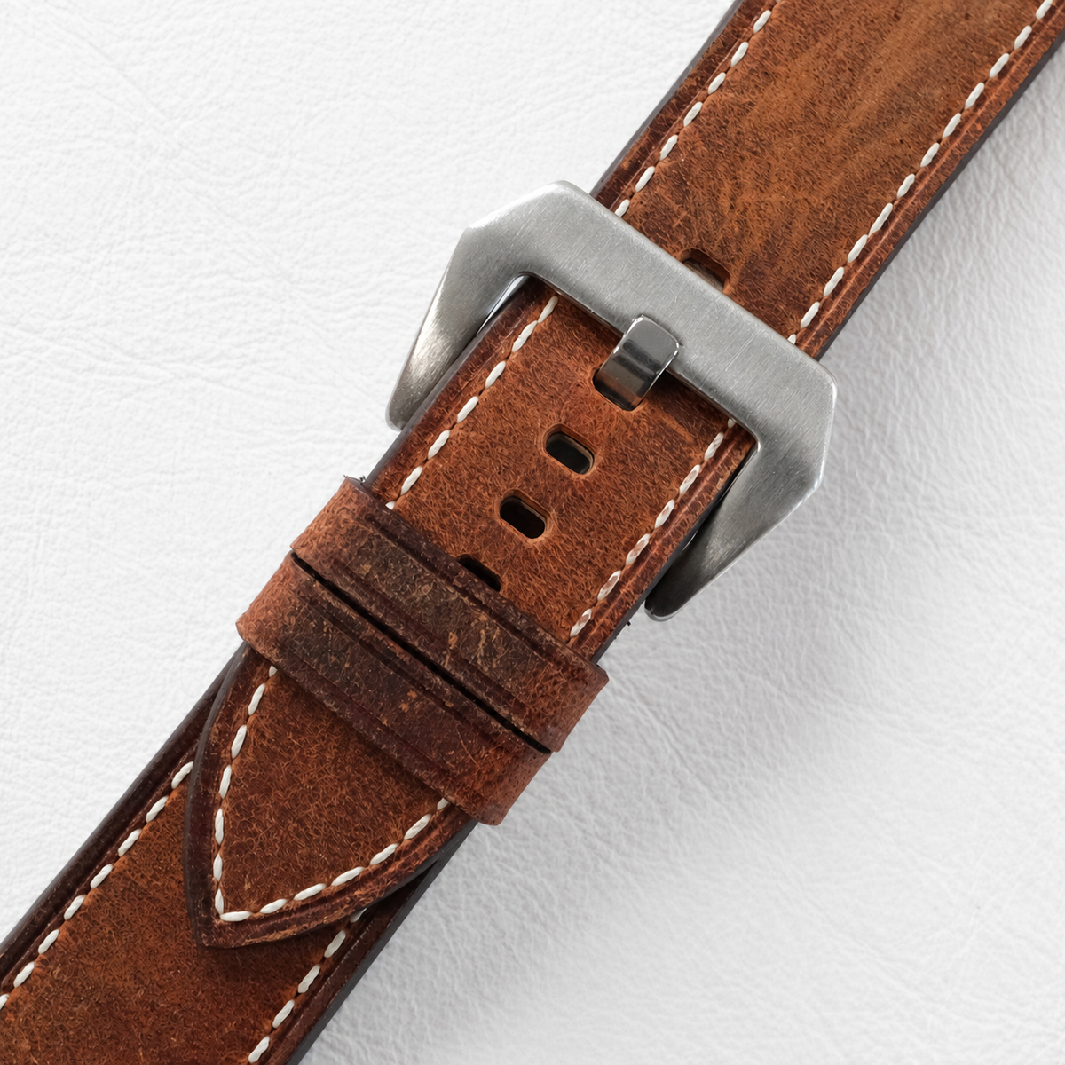 Brown Box Waxed Leather Watch Strap - Handmade