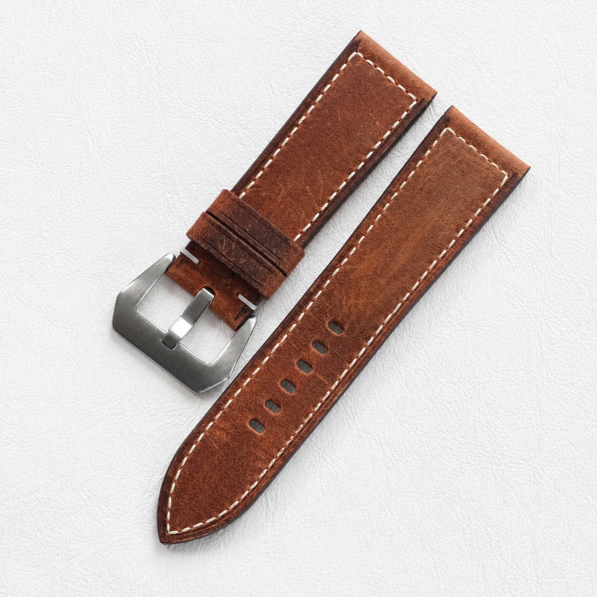 Brown Box Waxed Leather Watch Strap - Handmade