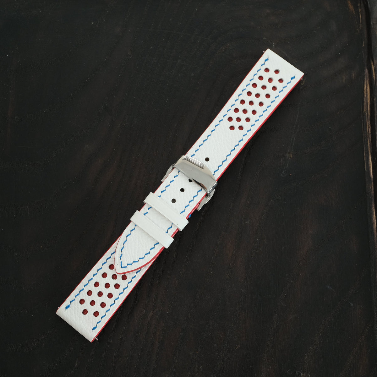 White And Red Epsom Leather Watch Strap - Handmade