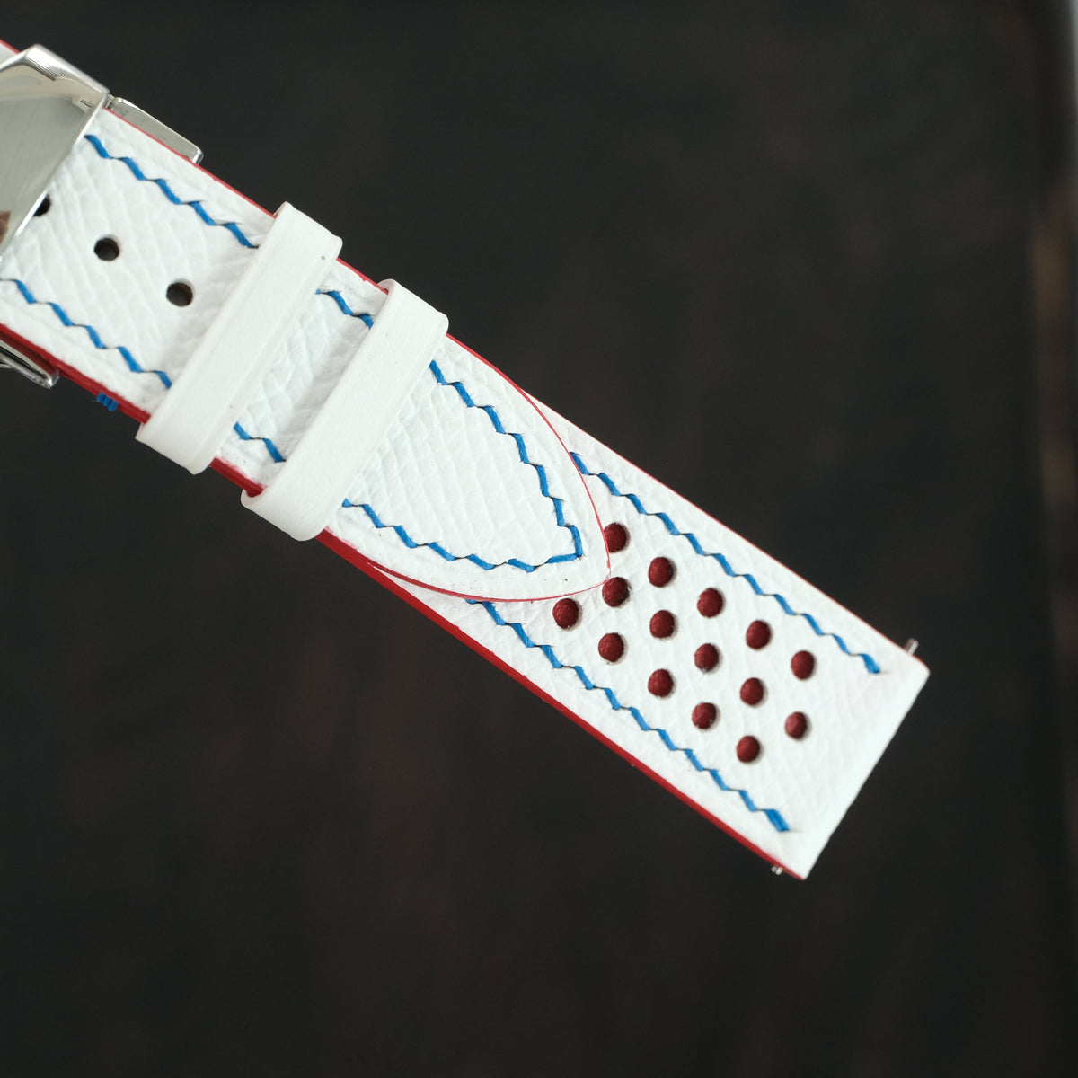 White And Red Epsom Leather Watch Strap - Handmade