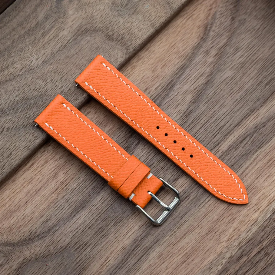 Orange Epsom Leather Watch Strap - Handmade