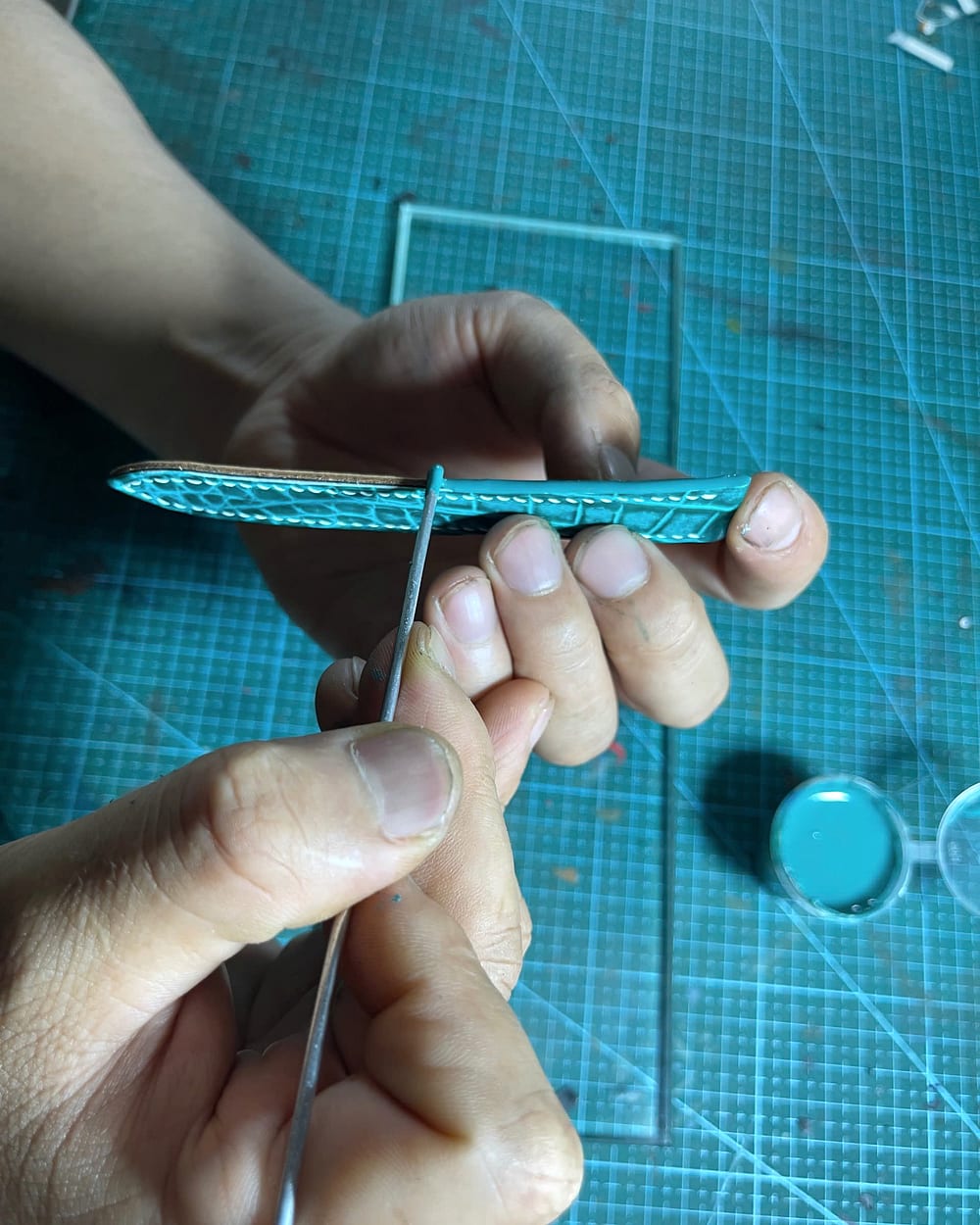 Stitching a handmade leather watch strap