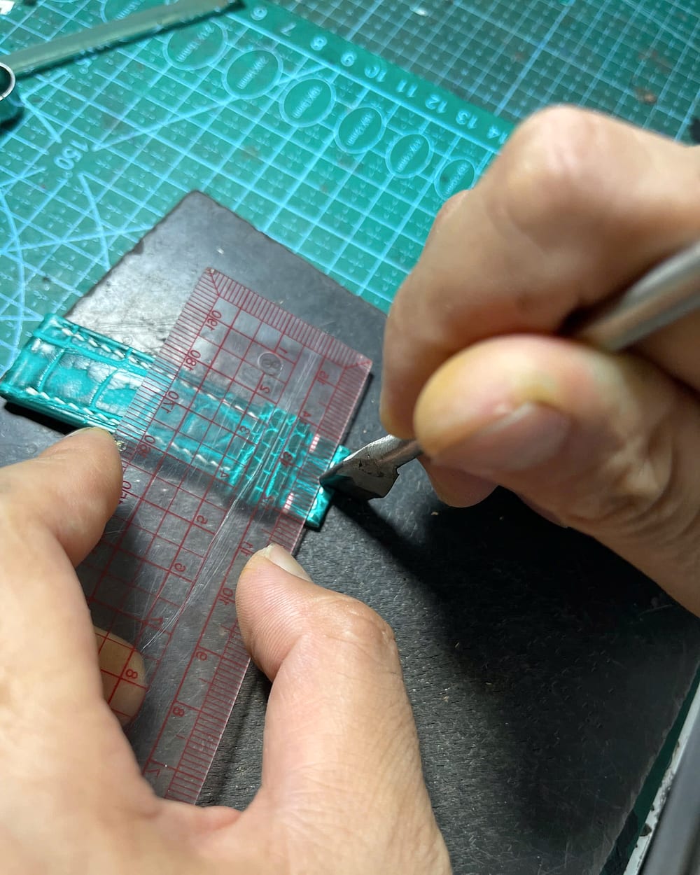 Finishing a handmade leather watch strap